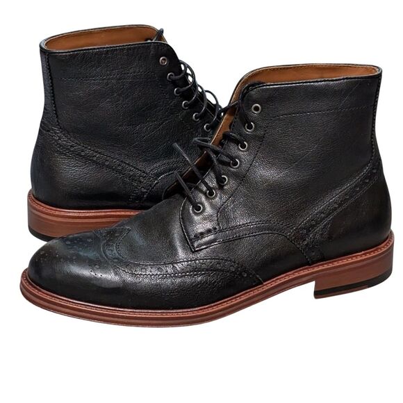 Gordon Rush black cow leather lace up wing tip ankle boot chelsea men's 9 - Picture 11 of 11